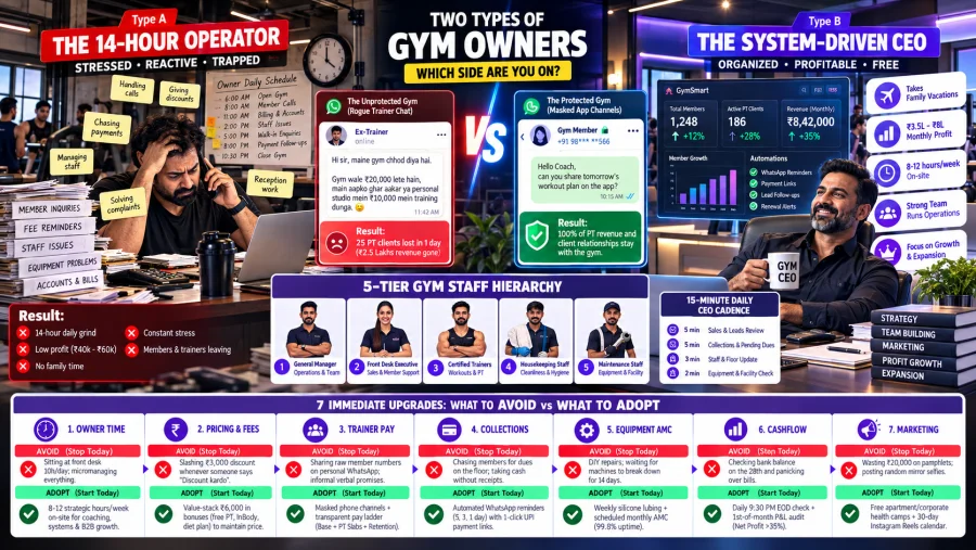 The 360° Gym CEO Playbook: Staff Hierarchy, Daily Operating Cadence, Team Leadership & The Shift from 14-Hour Operator to Wealthy Fitness Owner (2026)