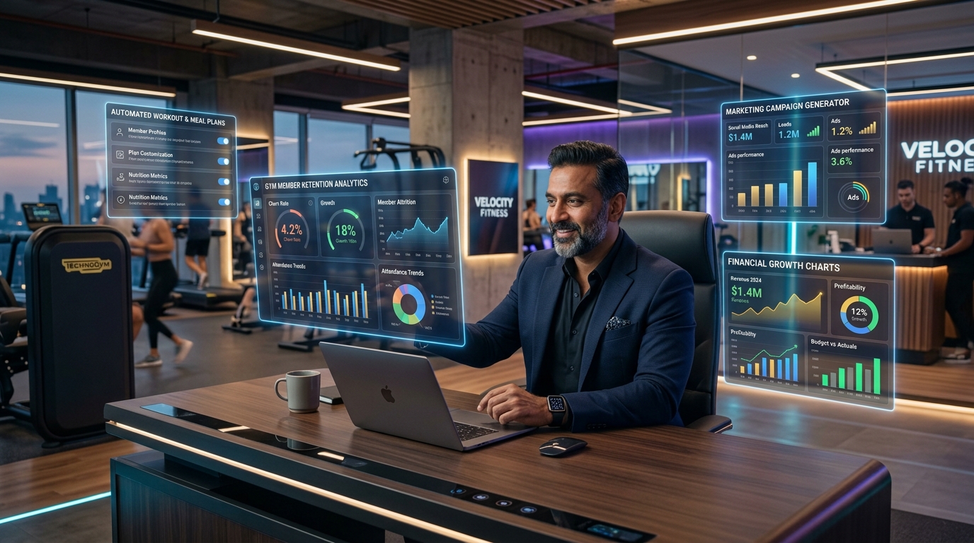 Gym Owner using AI Command Dashboard for Business Growth