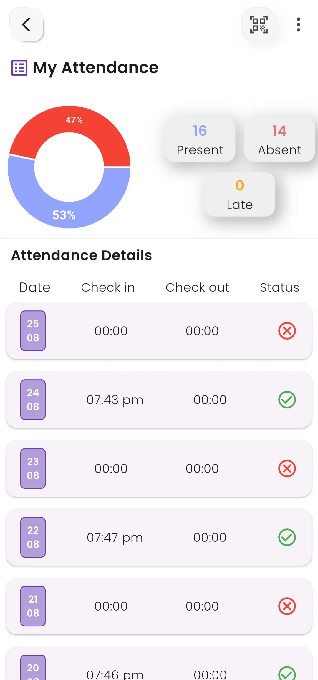 GymSmart Member Attendance Calendar