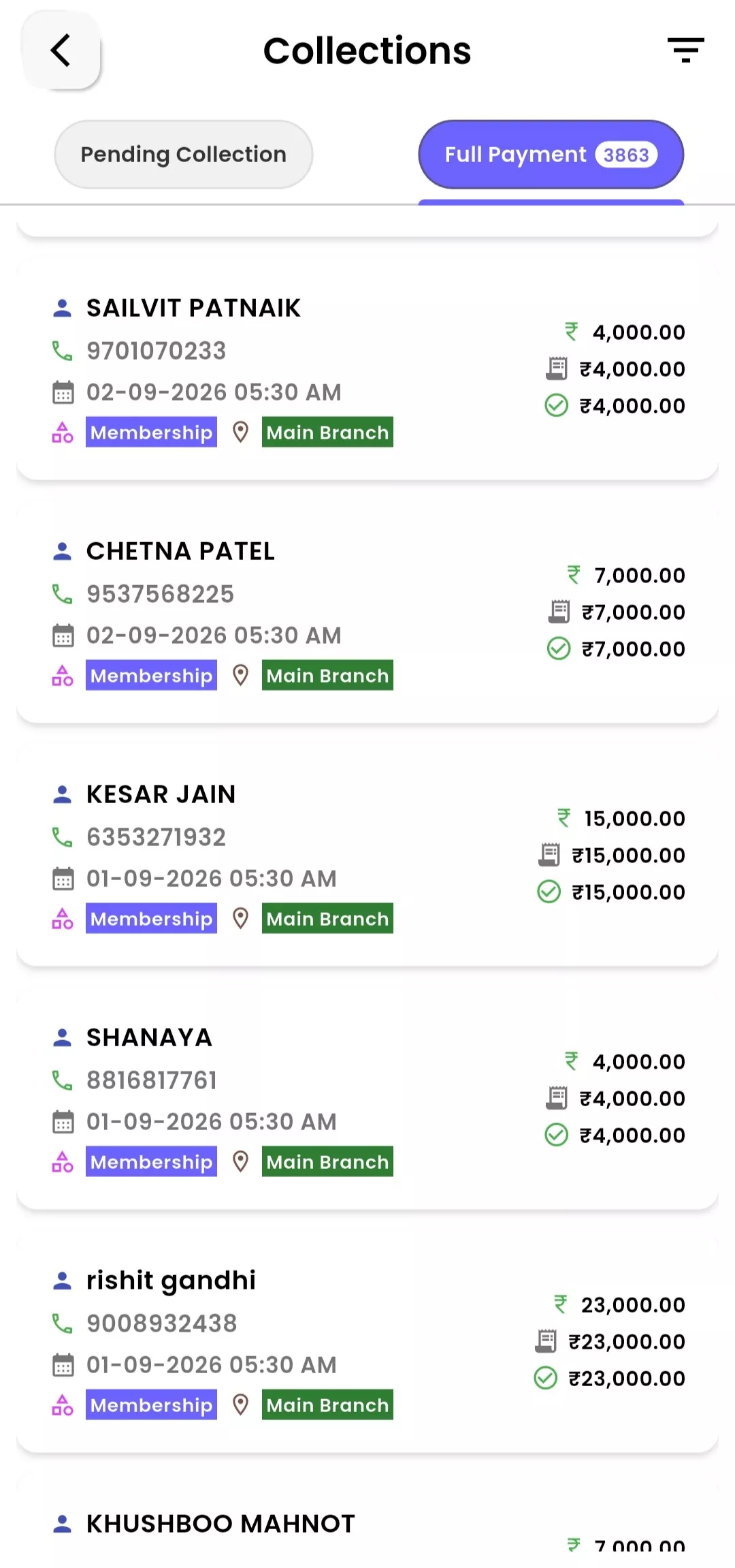GymSmart Owner Collection and Revenue Report Screen