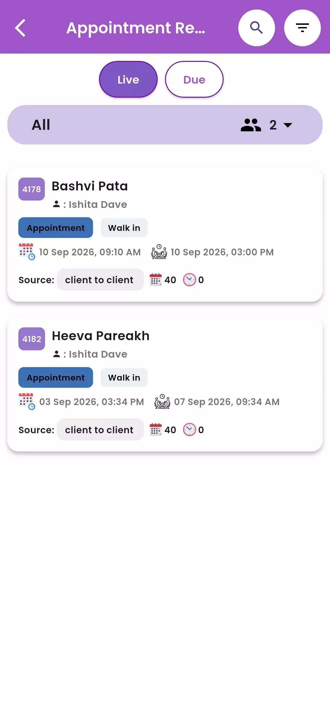 GymSmart Staff App Lead Appointment Register