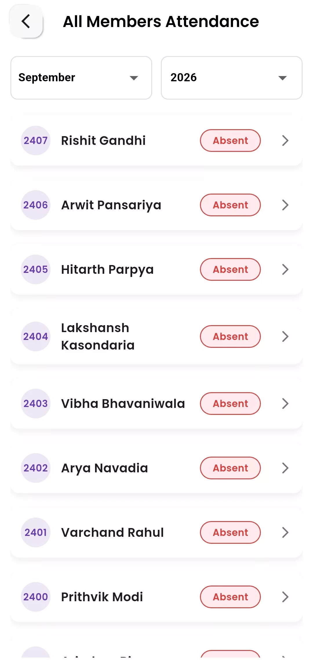 Member Daily Attendance List App