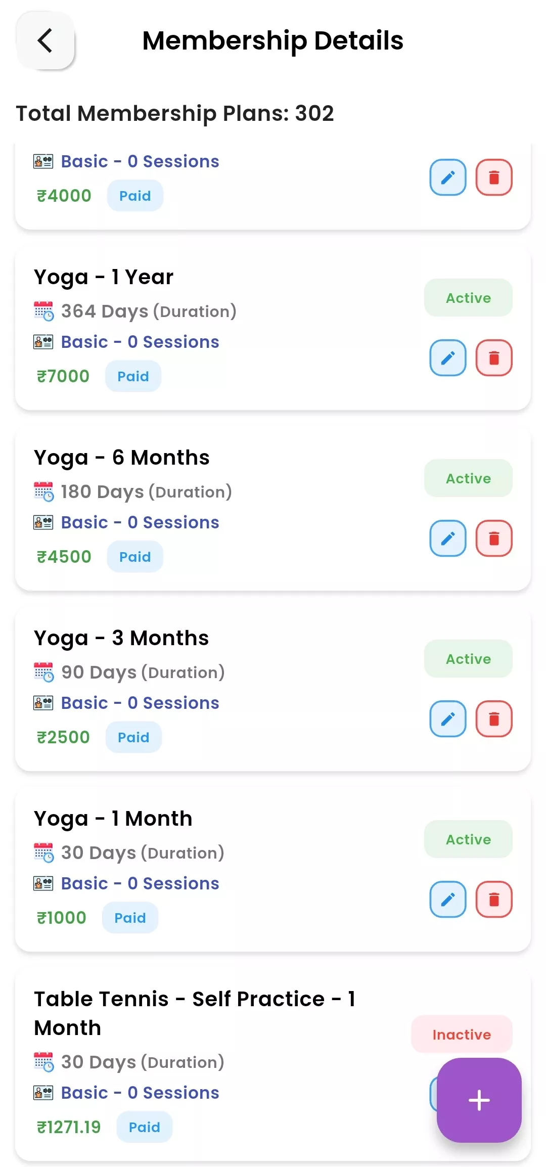 Staff Admin App Membership Packages